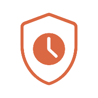Orange shield with a clock icon inside.