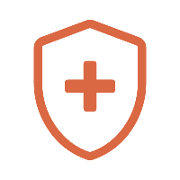 Orange shield icon with a plus symbol inside.