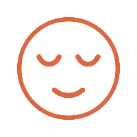 Simple orange outline of a smiling face with closed eyes.