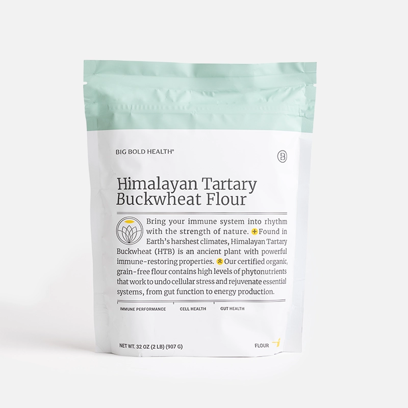 Bag of Himalayan Tartary Buckwheat Flour on a white background.