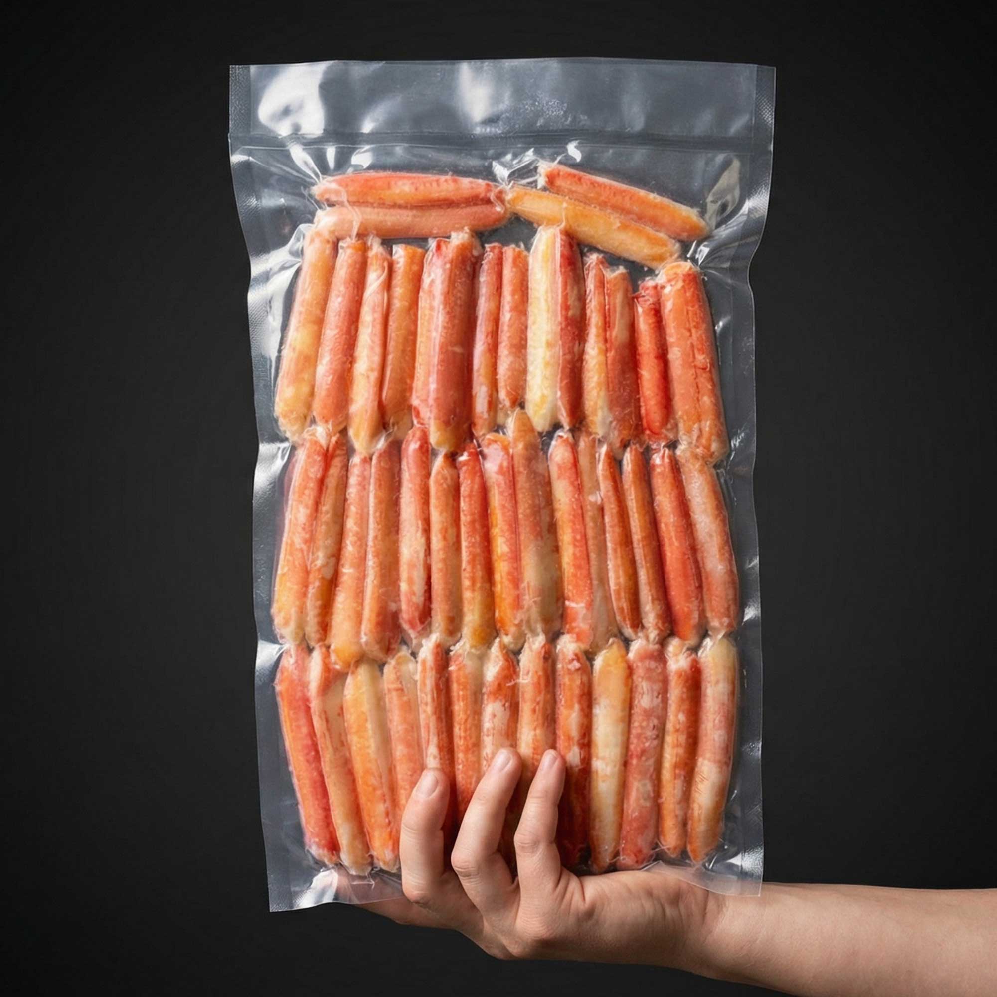 LUXPACK Snow Crab Merus Leg Meat pack held in hand