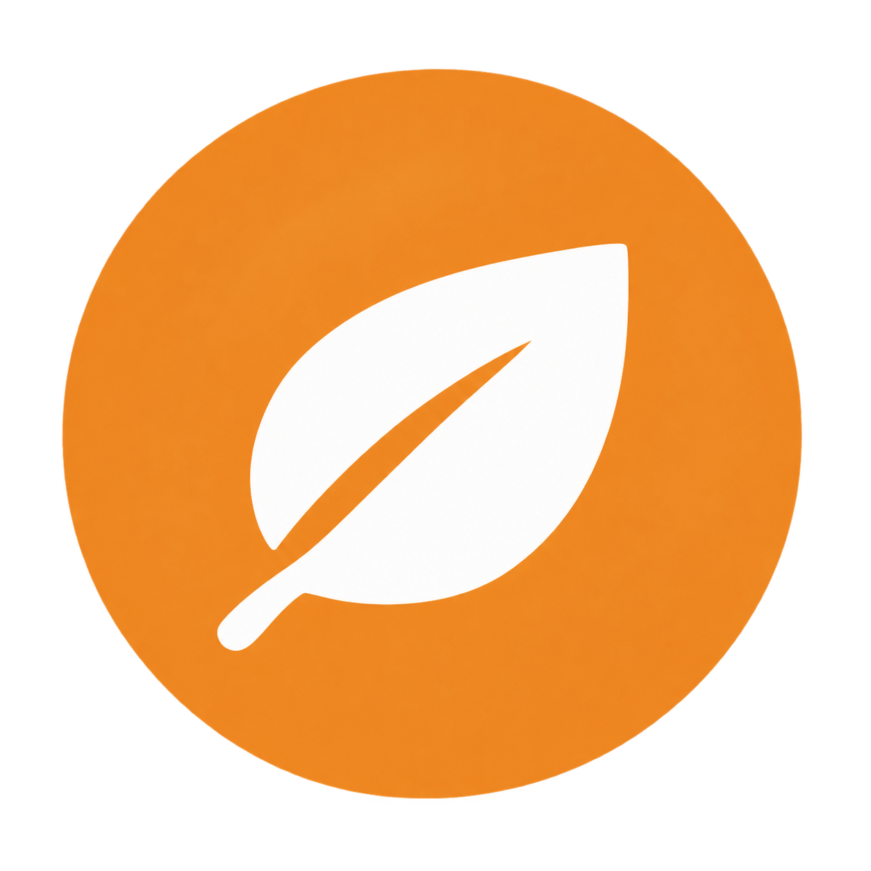 A white leaf icon inside a solid orange circle on a white background.