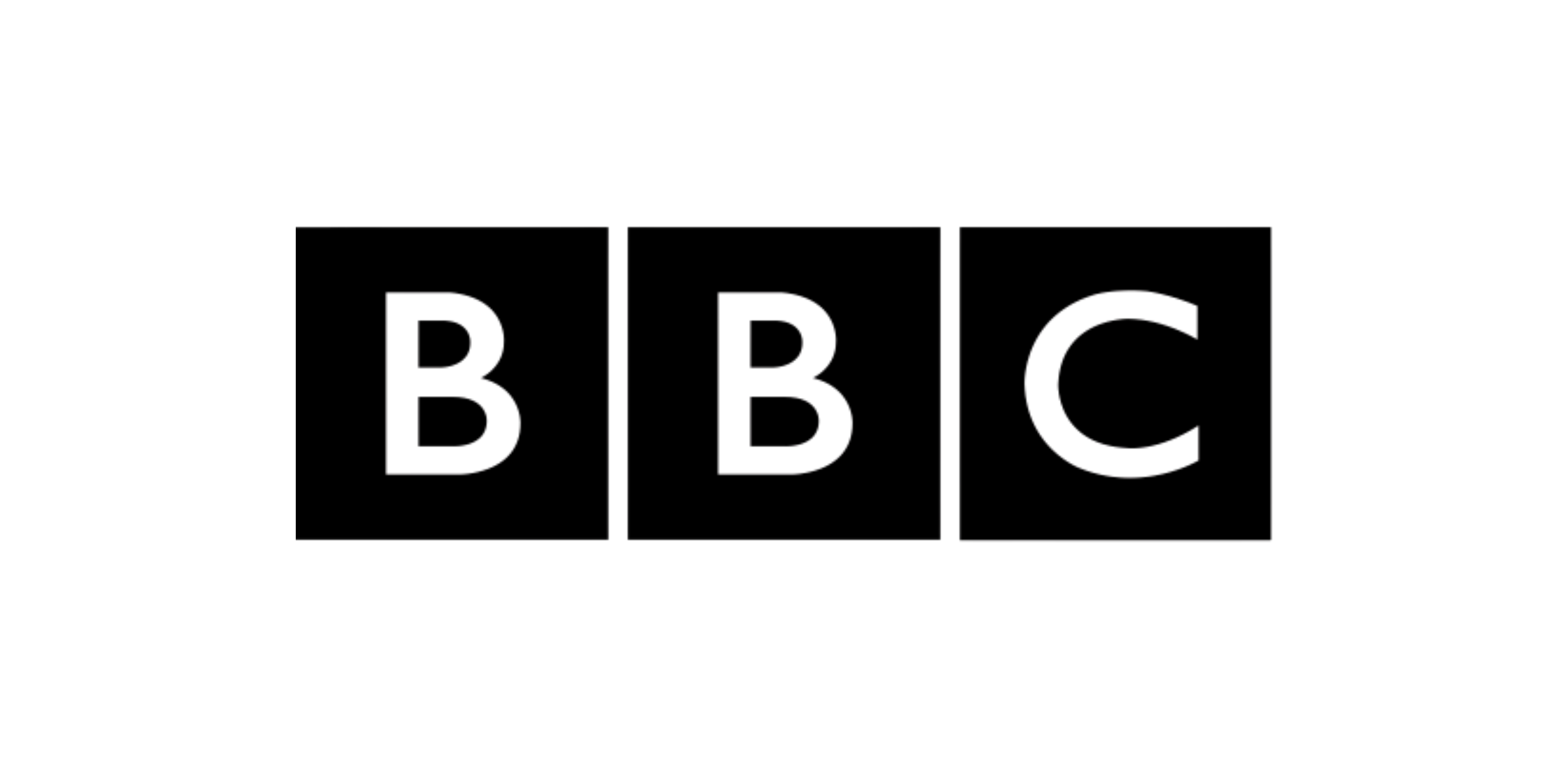 The BBC logo: three black squares, each containing a white letter spelling out B B C.