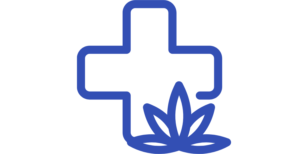 Blue medical cross with a stylized plant at the bottom.