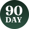 A dark green circle with the text '90 DAY' in white.