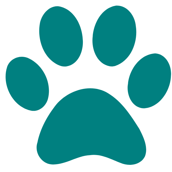 Teal paw print on a white background.