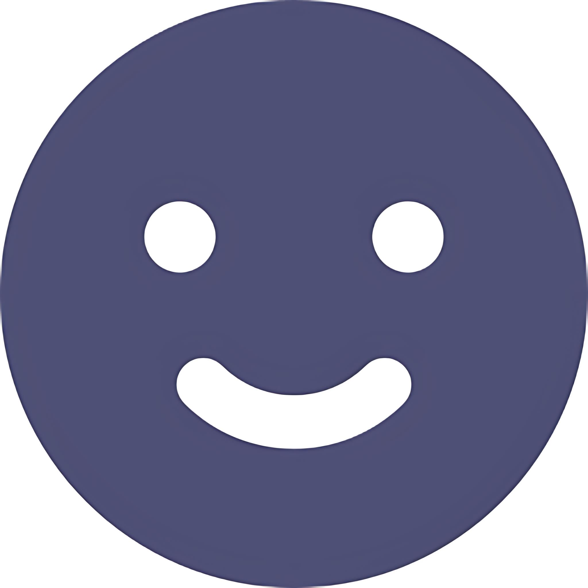 Purple smiley face with round eyes and a curved mouth.