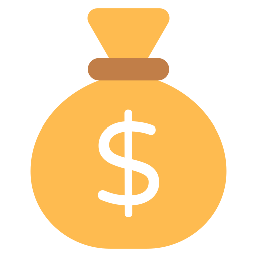 A yellow icon of a money bag with a white dollar sign on it.
