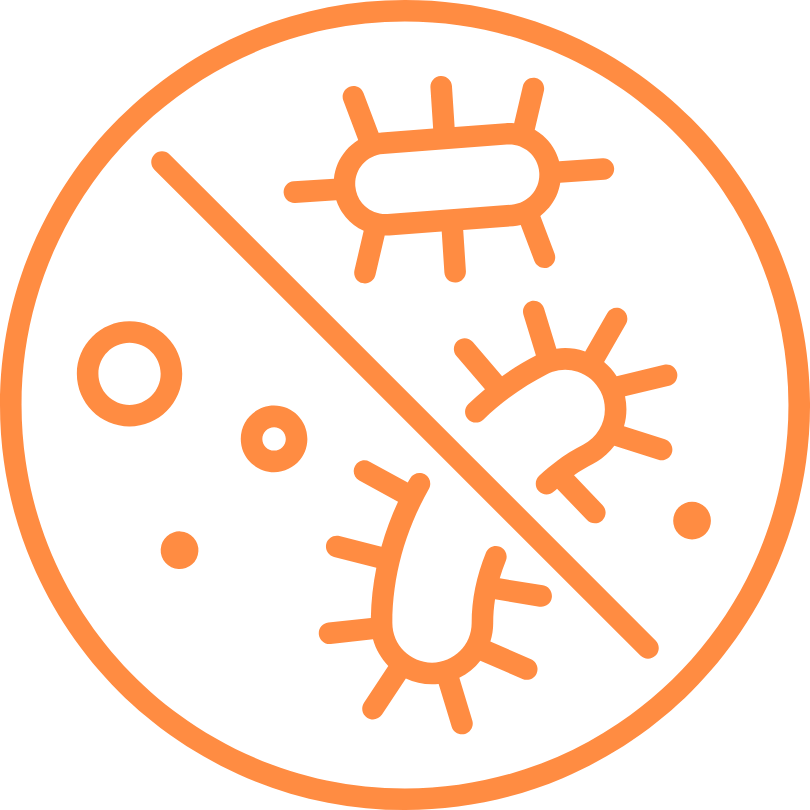 Orange bacteria icon with a diagonal line through it.