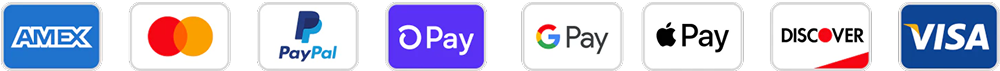 Icons of various payment methods including Amex, Mastercard, PayPal, and Visa.