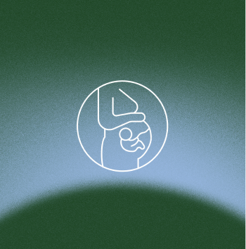 Abstract outline of a pregnant person with a fetus inside a circle on a green background.