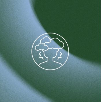 Abstract green background with a white line drawing of a person and clouds.