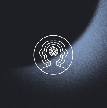 Abstract outline of a head with spiral inside on dark background.