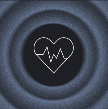 Heart with ECG line on a dark, concentric circle background.