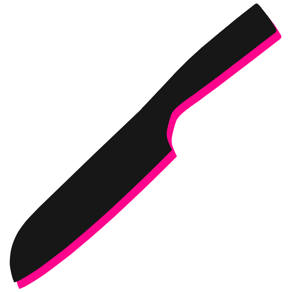 Black silhouette of a knife on a bright pink background.
