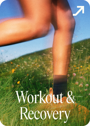 Person running on grassy field with text 'Workout & Recovery.'