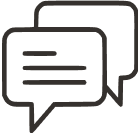 Two overlapping speech bubbles icon in black and white.