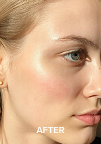 Close-up of a person's face with the word 'AFTER' displayed.