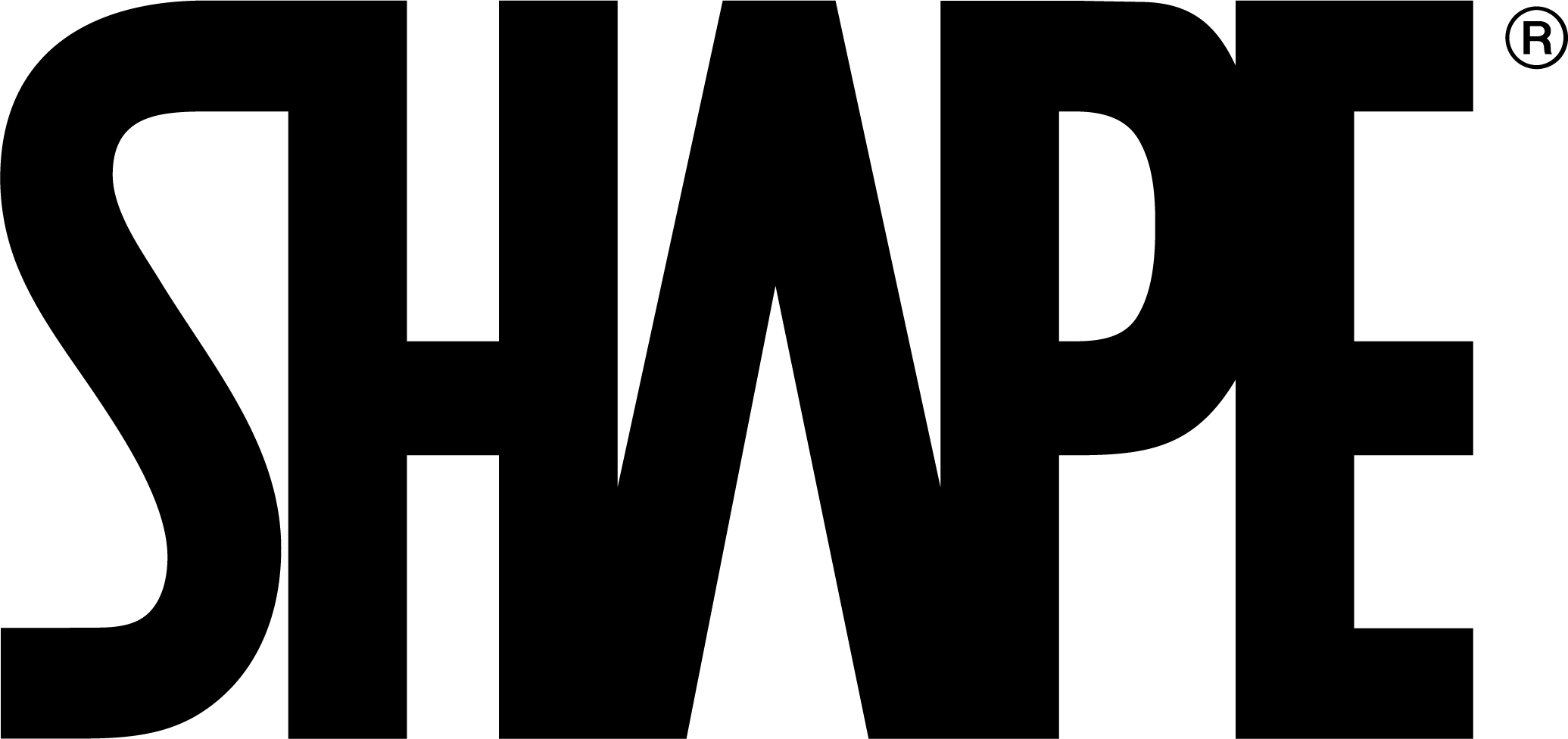 Black text logo spelling 'SHAPE' on a transparent background.