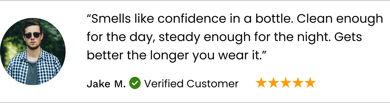 Profile photo above a five-star customer review with text.