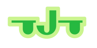 Green abstract logo with a central 'J' and two symmetrical shapes.
