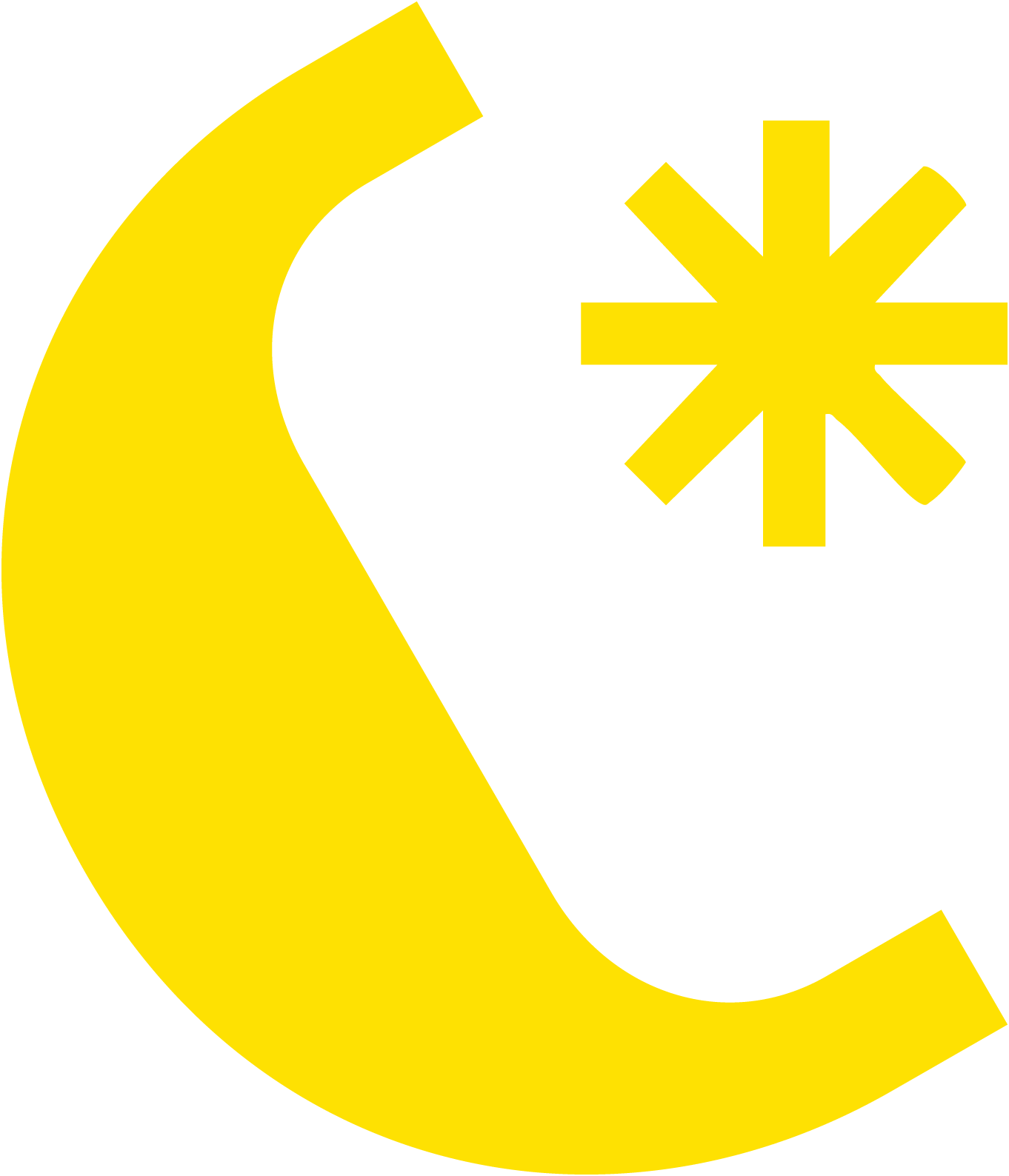 A yellow, stylized crescent moon and an eight-pointed star on a white background.