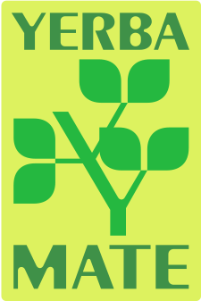 Green leaves and 'Yerba Mate' text on a yellow background.