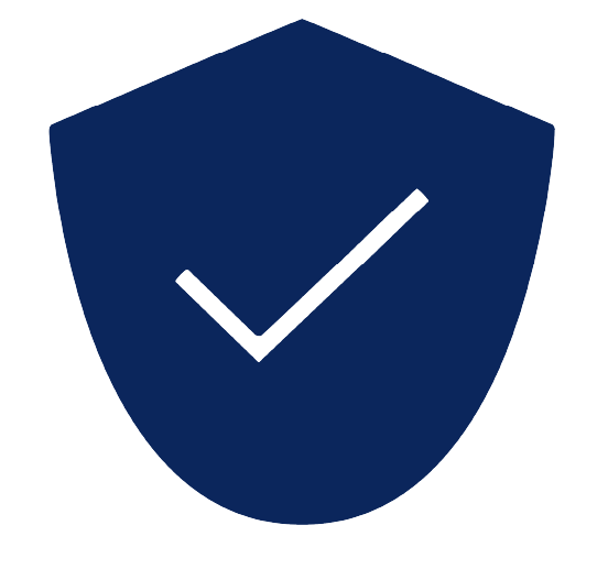 A dark blue shield icon with a white checkmark in the center.