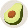 A circular icon showing a stylized illustration of a halved avocado with its pit.