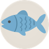 A simple illustration of a blue fish inside a circle.