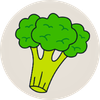 A cartoon illustration of a head of broccoli inside a circular icon.