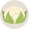 An illustration of a head of cauliflower inside a circular frame.