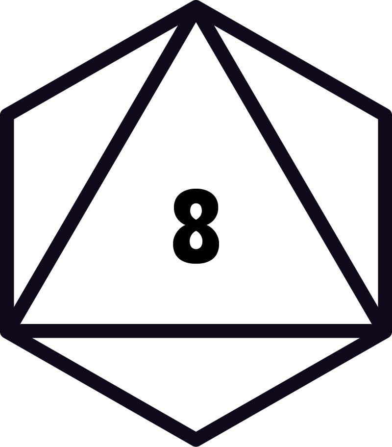 Black outline of a pentagon with the number 8 inside.