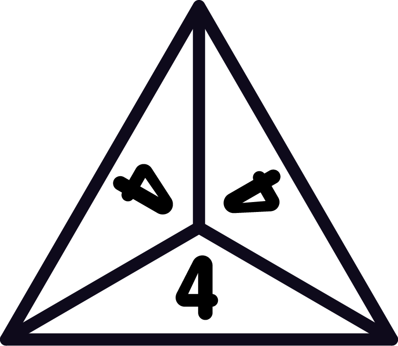 Illustration of a four-sided die with the number four visible.
