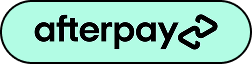 The Afterpay logo on a light green button.