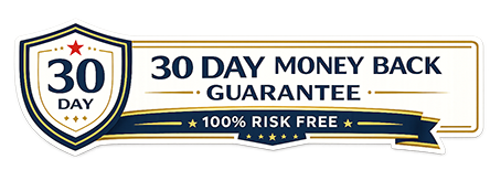 A badge that reads '30 Day Money Back Guarantee, 100% Risk Free'.