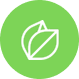 A white outline of two leaves inside a light green circle.