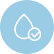 A light blue circular icon with a white line drawing of a water droplet and a checkmark.