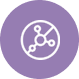 A purple circular icon with a white line drawing of a crossed-out molecule.