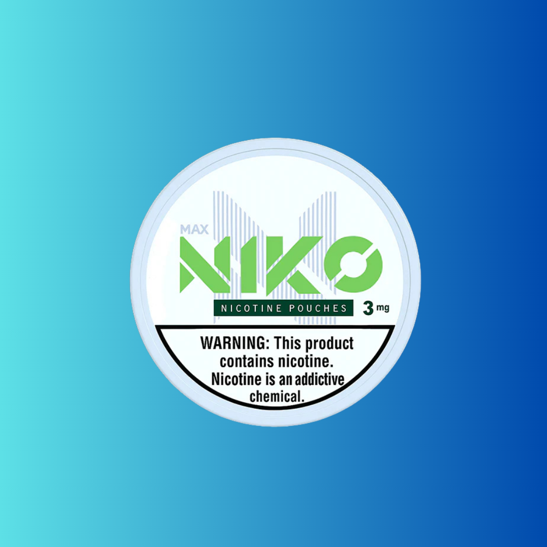 Round can of nicotine pouches with health warning label.