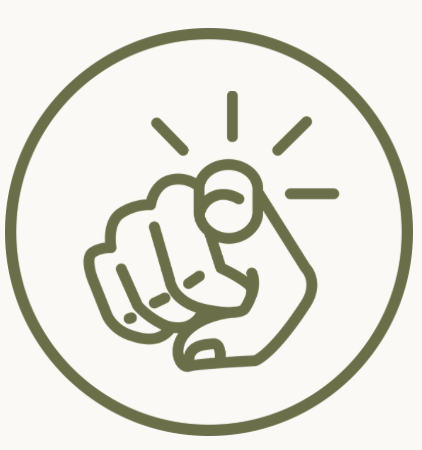 Outline of a finger pointing outward with lines indicating emphasis, inside a circle.
