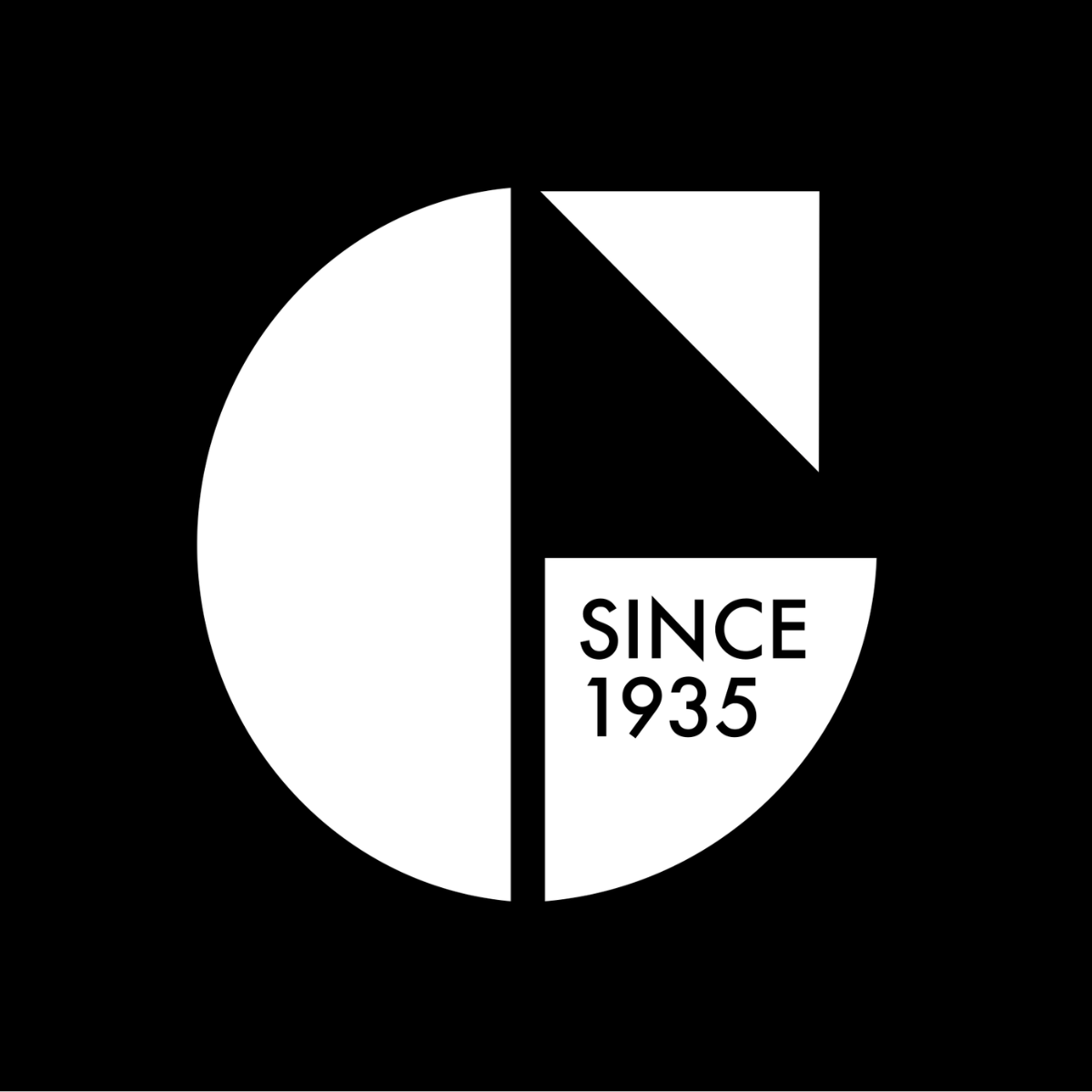 A white stylized G logo on a black background with the text 'SINCE 1935' inside.