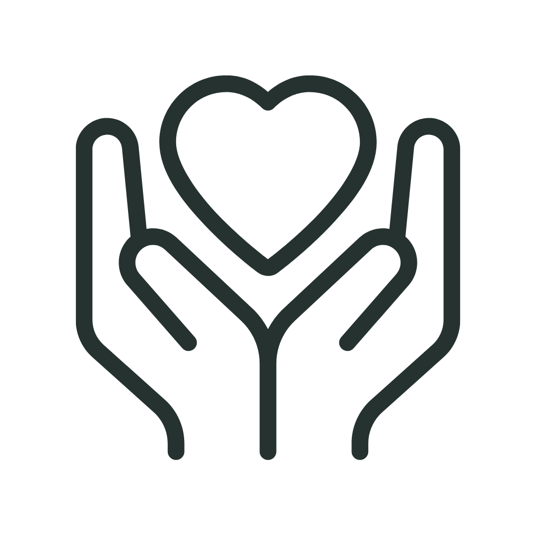 Outline of hands holding a heart symbol.