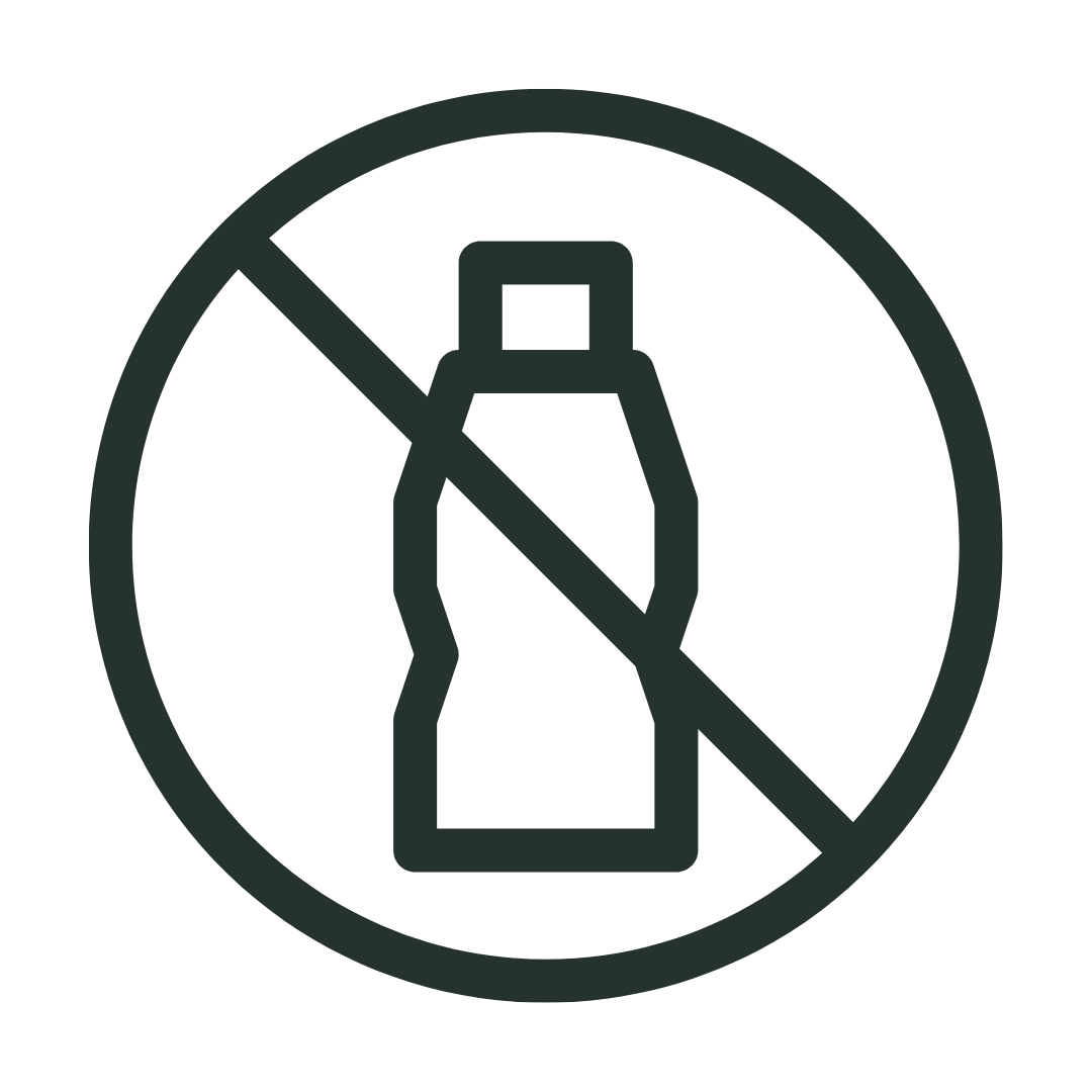 Icon of a bottle with a prohibition symbol.