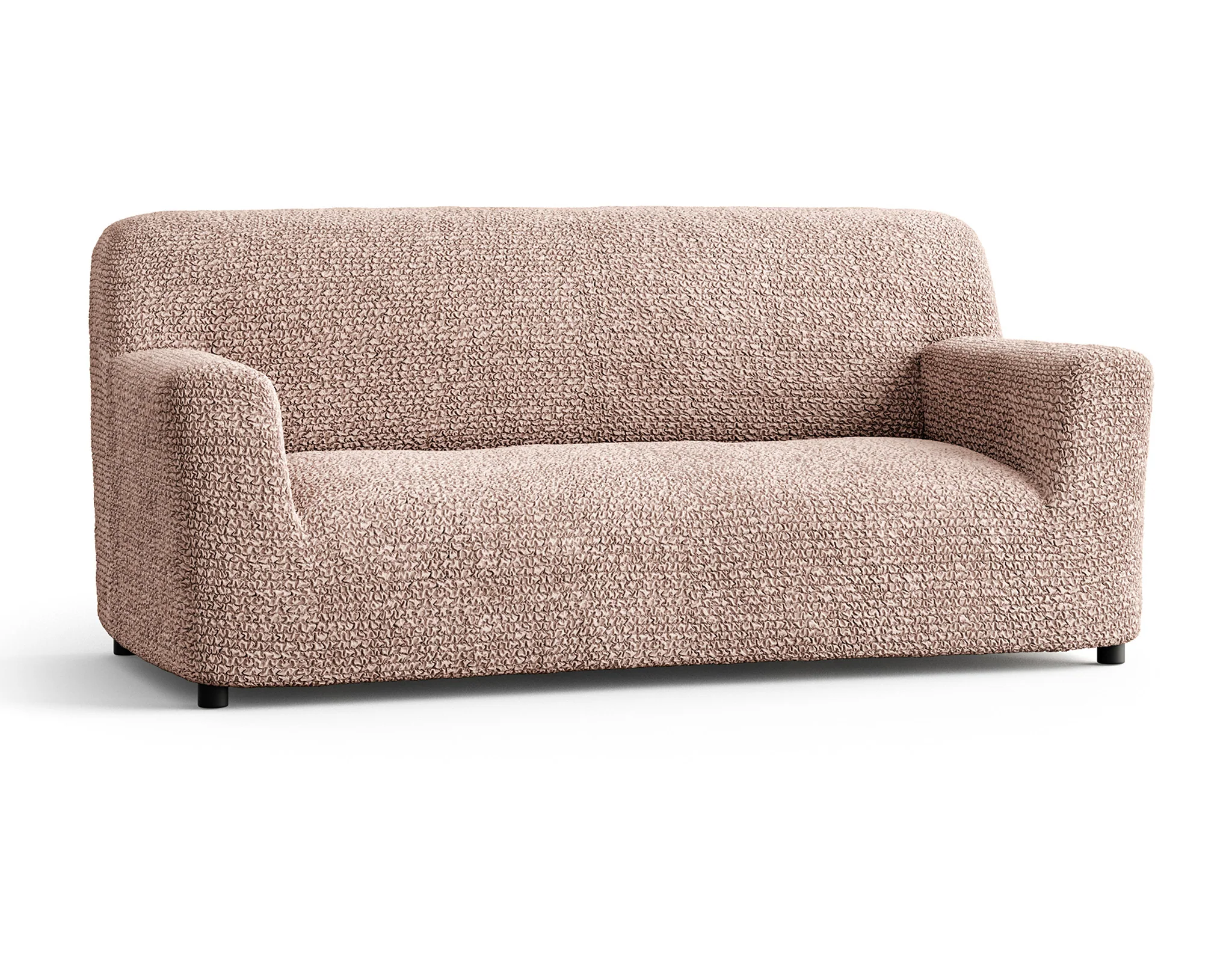 A modern blush taupe textured sofa with a minimalist design.