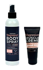 Two bottles of magnesium body spray and muscle creme.