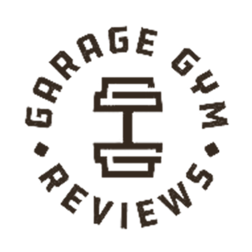Logo with a dumbbell and text 'Garage Gym Reviews' in a circle.