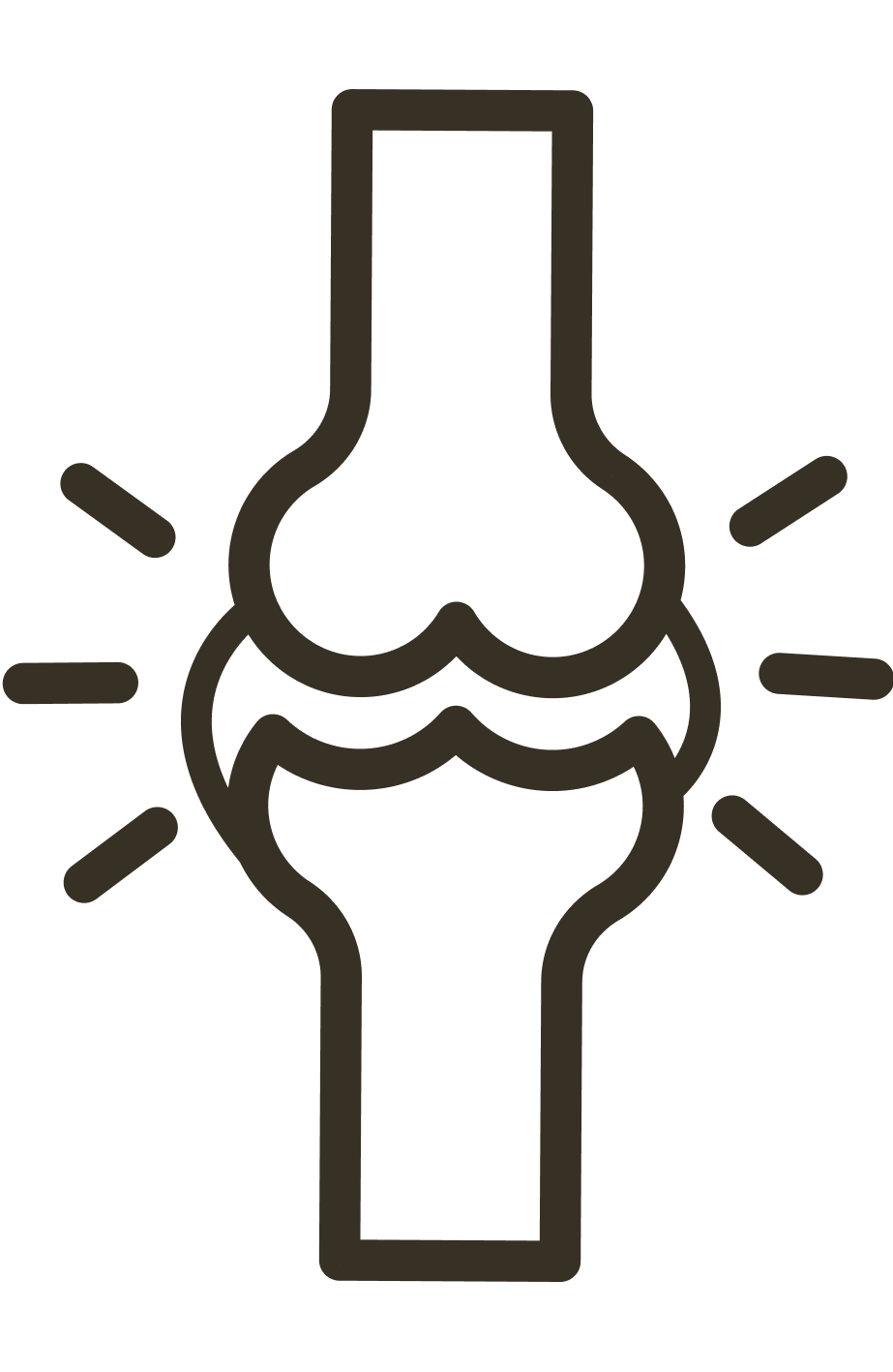 Illustration of a human knee joint with motion lines.