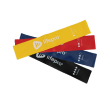 Four Lifepro resistance bands in yellow, red, blue, and black fanned out on a white surface.