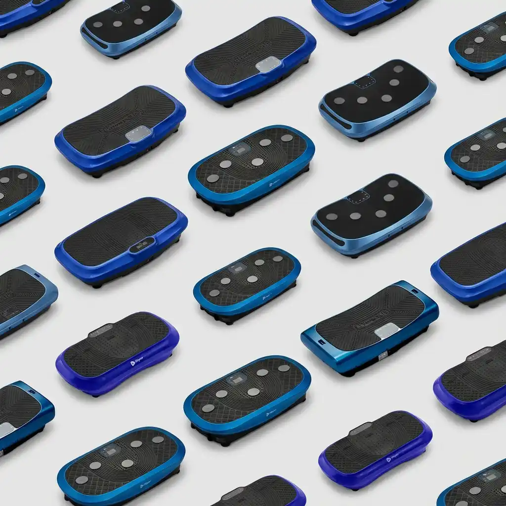 Pattern of blue and black electronic devices on a white background.